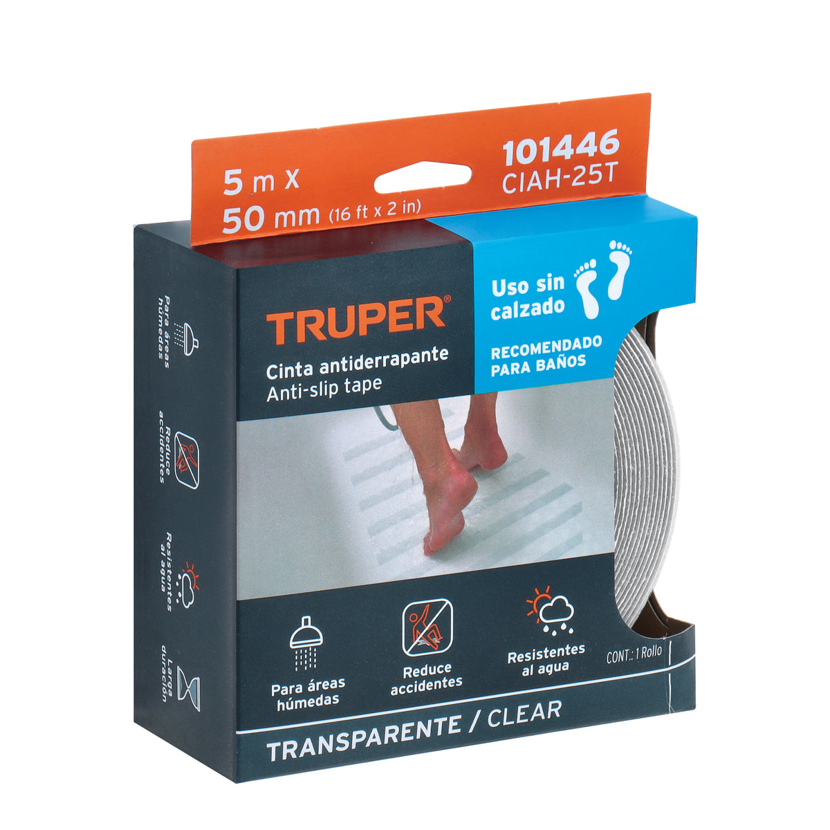Rollo 5 m cinta antiderrapante transp. 50mm p/áreas húmedas, Truper, SKU 101446 — vista 2