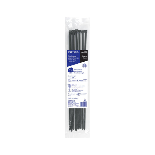 BOLSA 10PZS CINCHOS ALTA RESISTENCIA NEGROS 30CM X 7.6MM VOLTECK 45840 CIN-1203ON