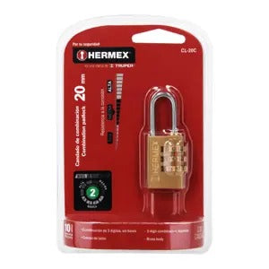 CANDADO DE LATÓN 20MM DE COMBINACIÓN BLISTER HERMEX 43346 CL-20C