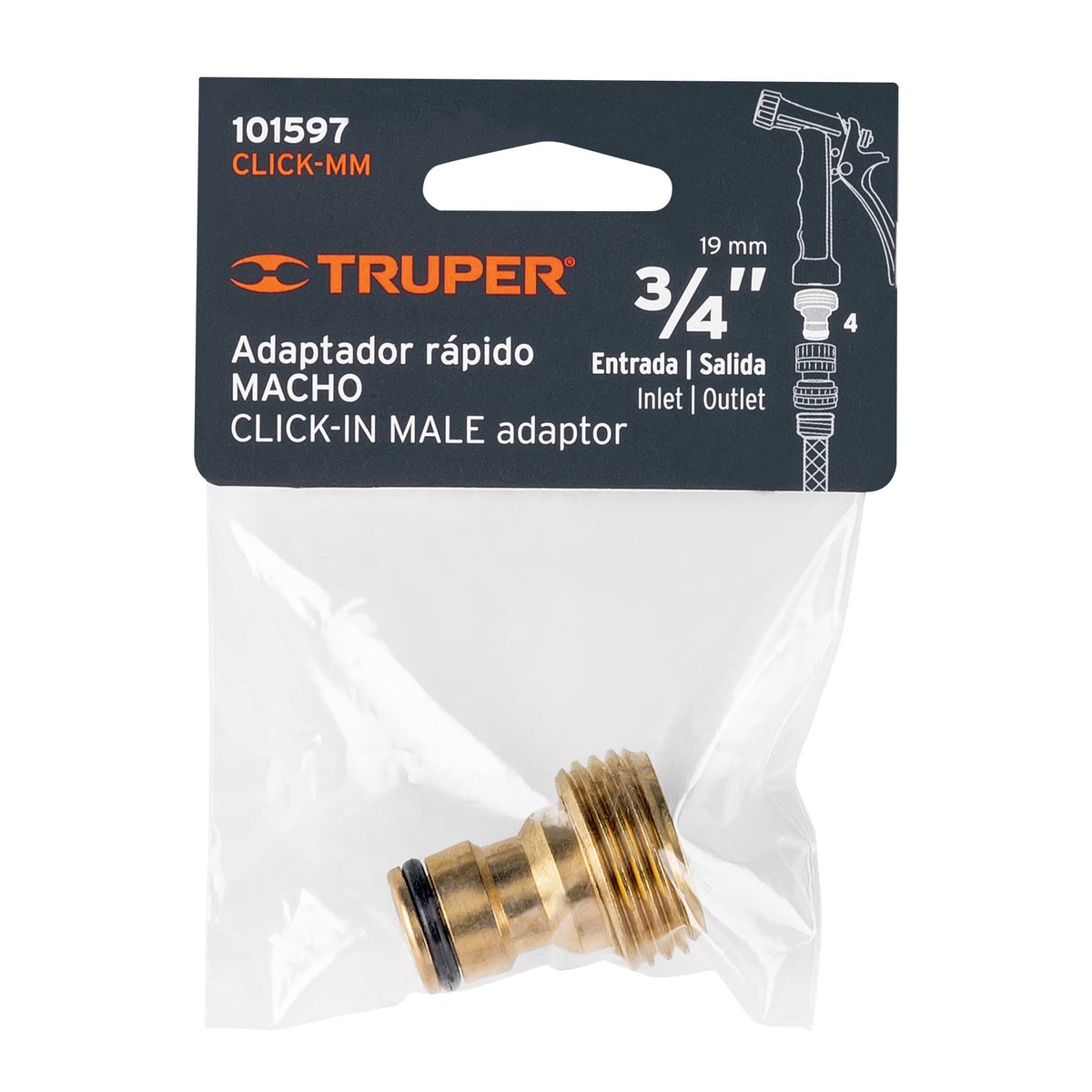 Conector 3/4' rápido macho de latón, sistema click, TRUPER — foto oficial 2