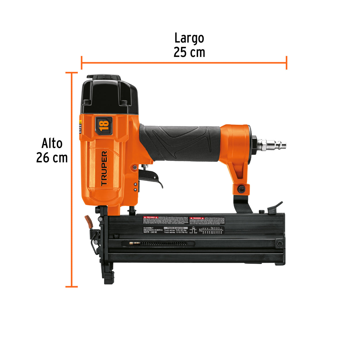 Clavadora y engrapadora neumática profesional, calibre 18, Truper, SKU 100779 — vista 4