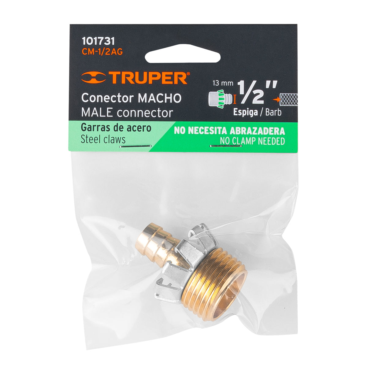Conector 1/2' macho tipo garra de aluminio, TRUPER — foto oficial 2