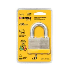 CANDADO LAMINADO 50MM GANCHO CORTO HERMEX 23504 CM-50P