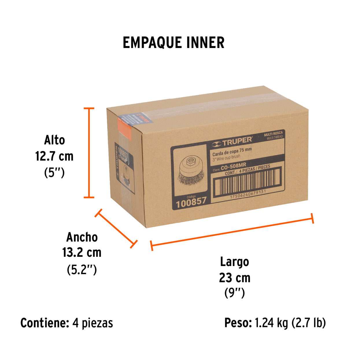 Carda copa 3' alambre ondulado fino, Multi-rosca, TRUPER, Truper, SKU 100857 — vista 6