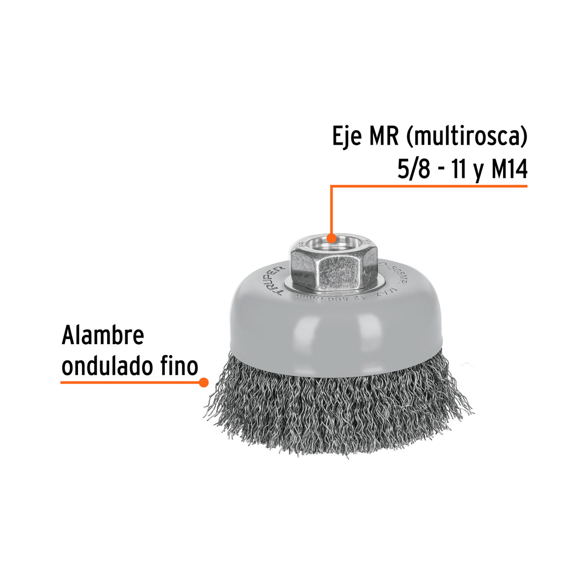 Carda copa 3' alambre ondulado fino, Multi-rosca, TRUPER, Truper, SKU 100857 — vista 3