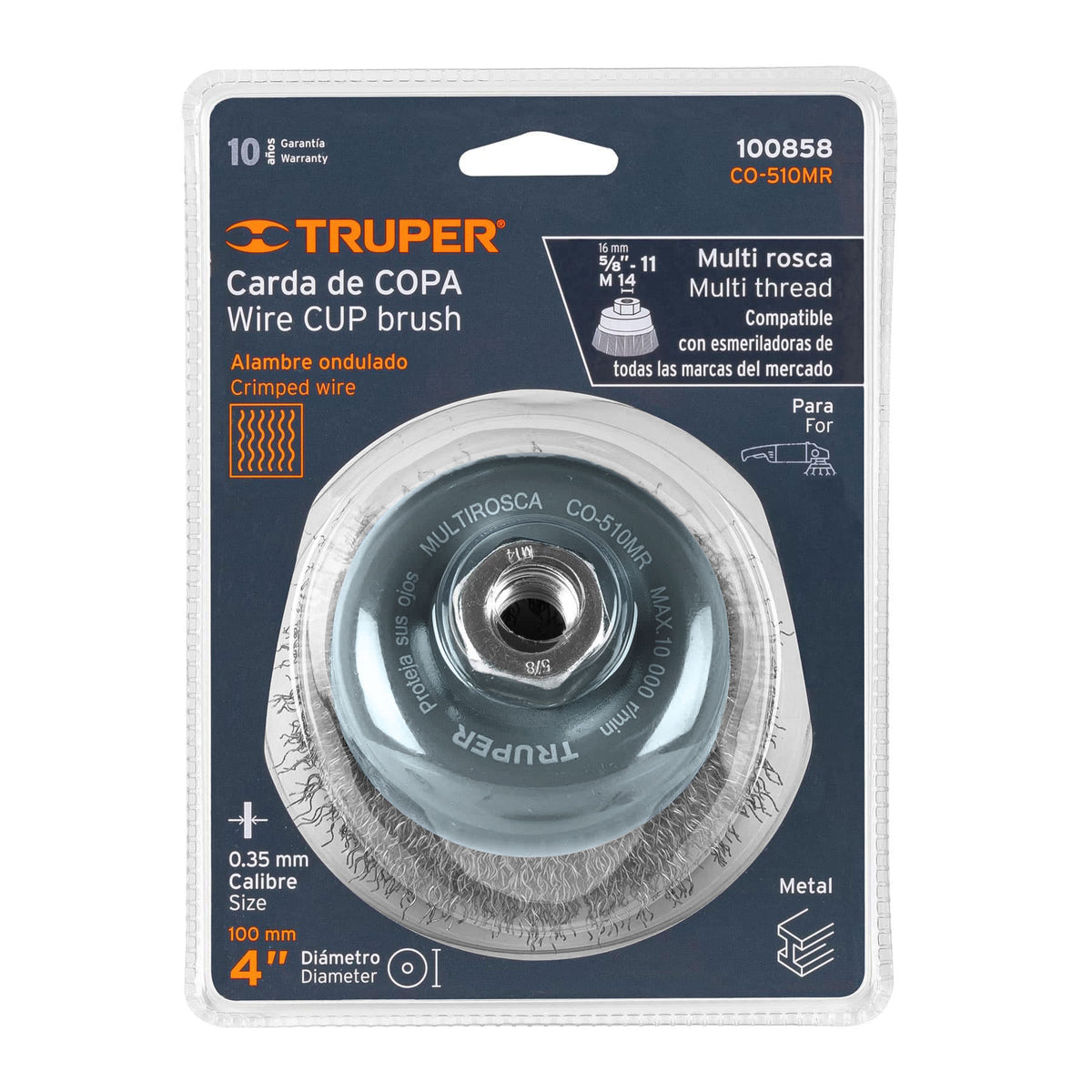 Carda copa 4' alambre ondulado fino, Multi-rosca, TRUPER, Truper, SKU 100858 — vista 2
