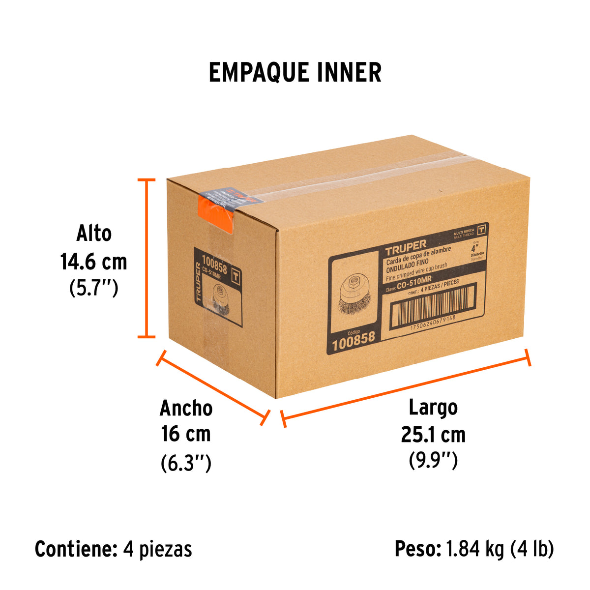 Carda copa 4' alambre ondulado fino, Multi-rosca, TRUPER, Truper, SKU 100858 — vista 6