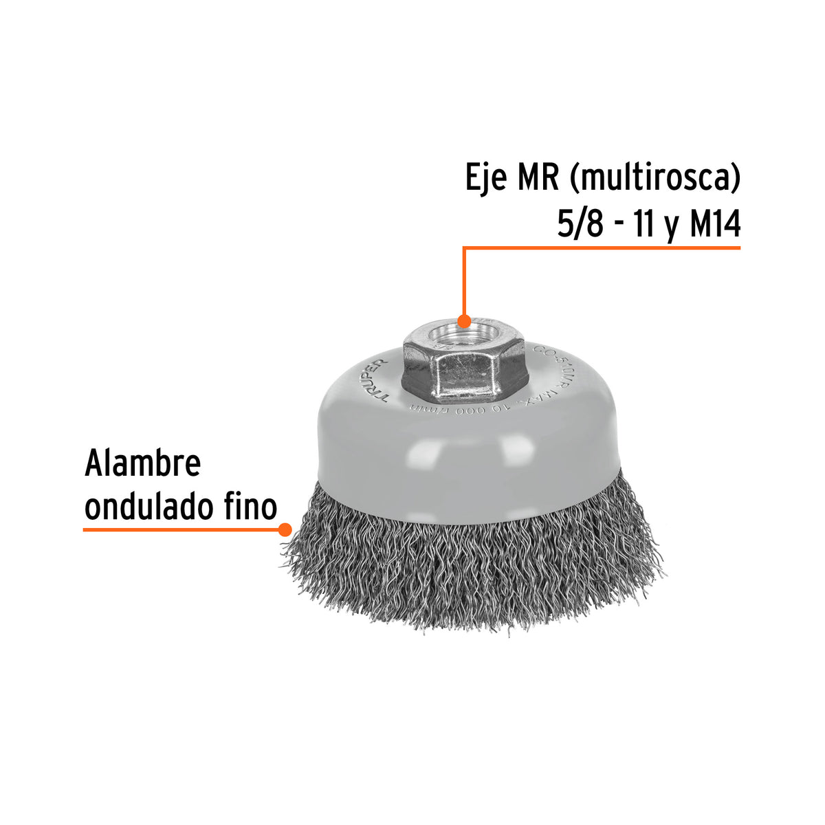 Carda copa 4' alambre ondulado fino, Multi-rosca, TRUPER, Truper, SKU 100858 — vista 3