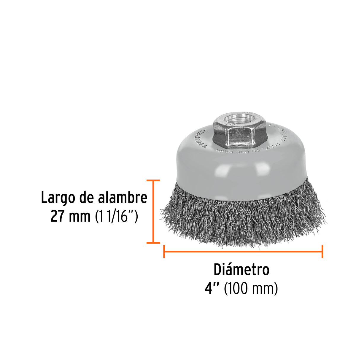 Carda copa 4' alambre ondulado fino, Multi-rosca, TRUPER, Truper, SKU 100858 — vista 4