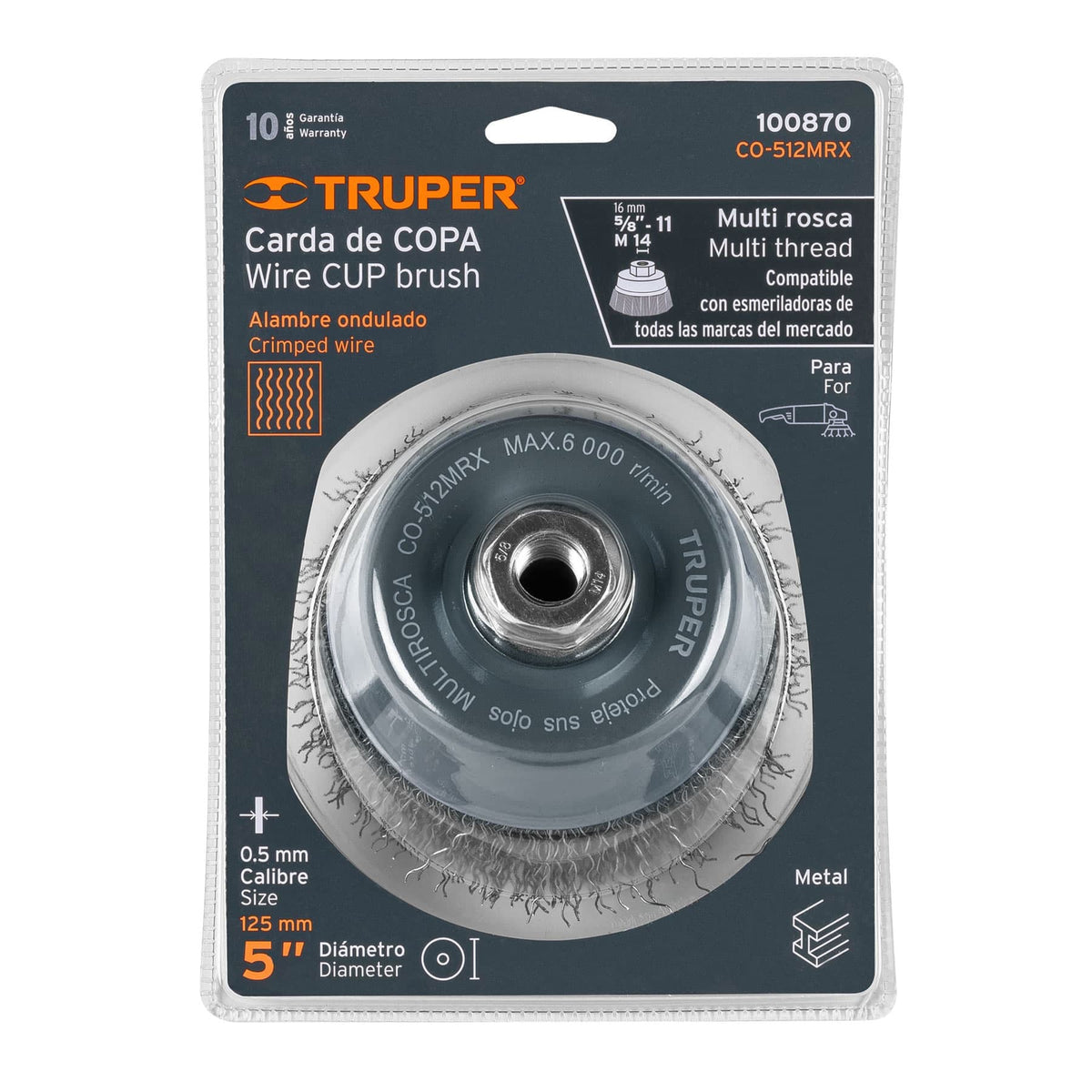 Carda copa 5' alambre ondulado grueso, Multi-rosca, TRUPER, Truper, SKU 100870 — vista 2