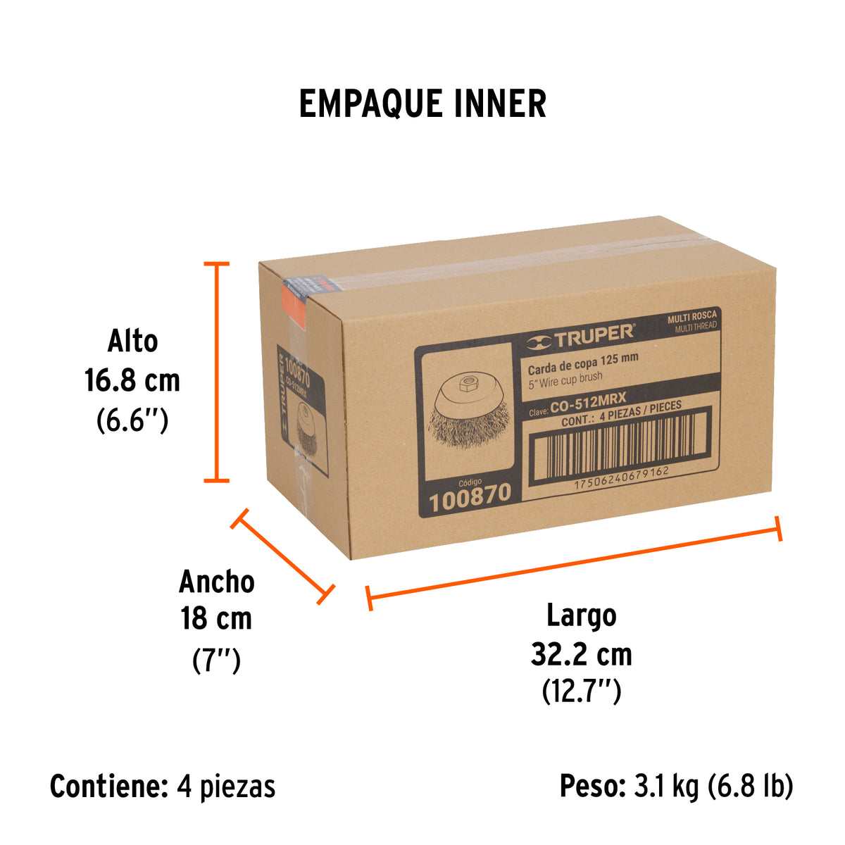 Carda copa 5' alambre ondulado grueso, Multi-rosca, TRUPER, Truper, SKU 100870 — vista 6