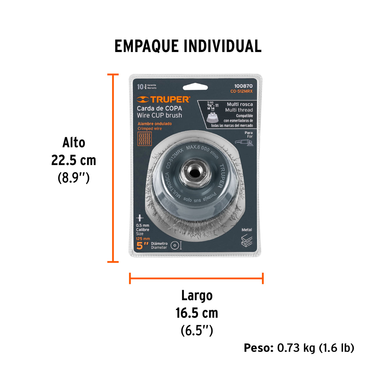 Carda copa 5' alambre ondulado grueso, Multi-rosca, TRUPER, Truper, SKU 100870 — vista 5