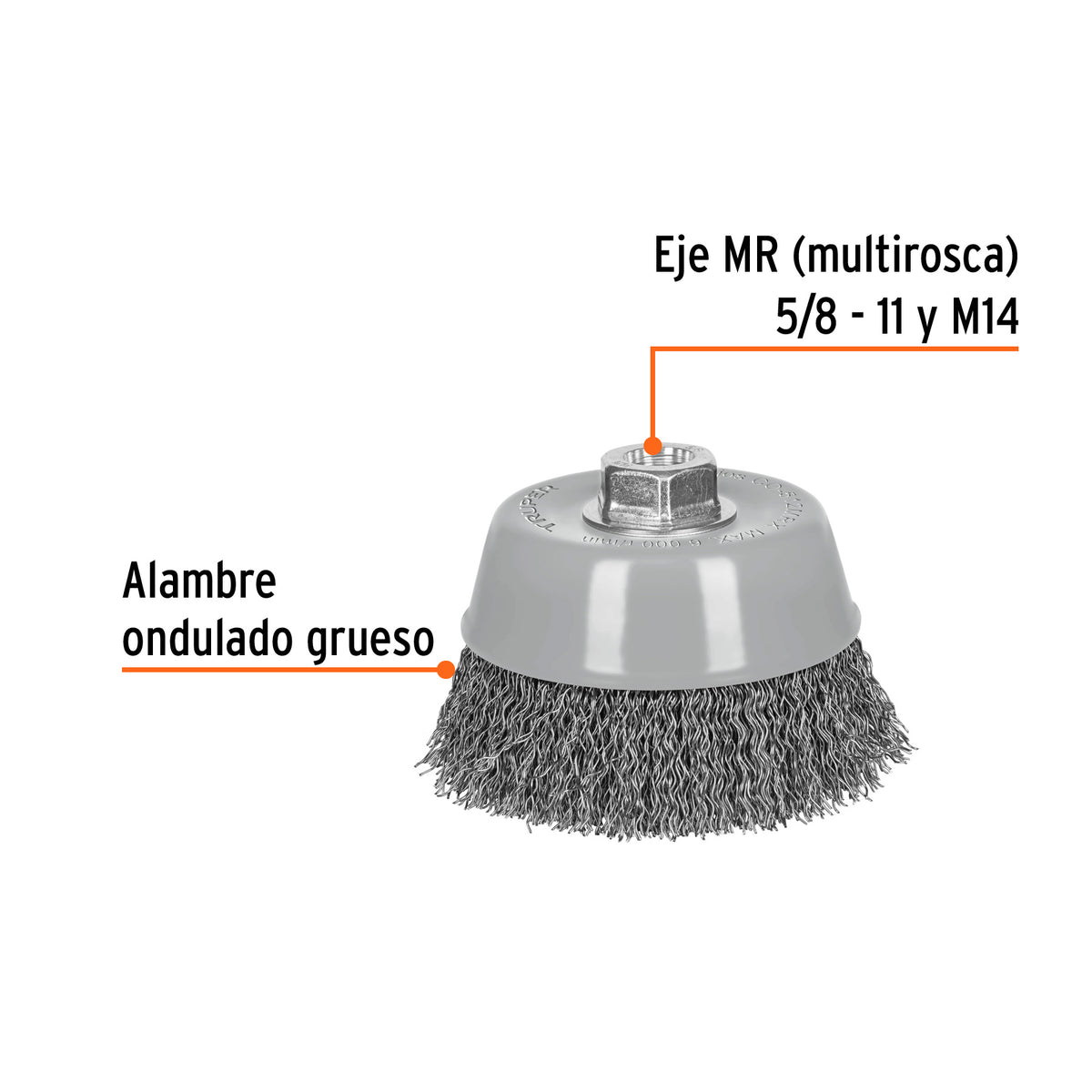 Carda copa 5' alambre ondulado grueso, Multi-rosca, TRUPER, Truper, SKU 100870 — vista 3