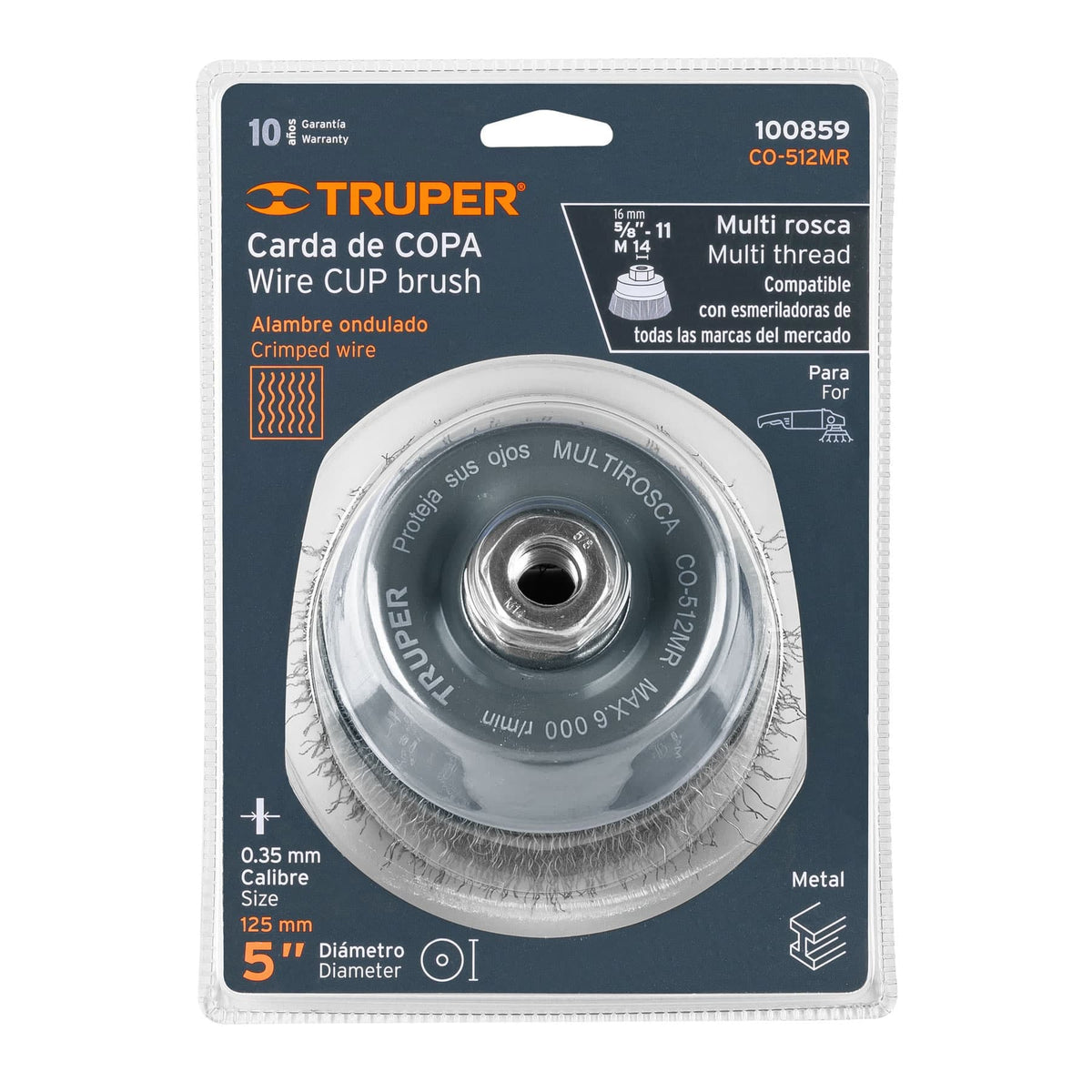 Carda copa 5' alambre ondulado fino, Multi-rosca, TRUPER, Truper, SKU 100859 — vista 2