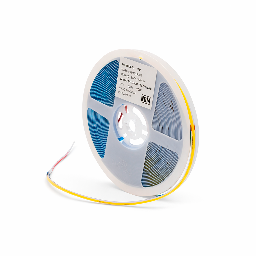 TIRA COB LED CONTINUO EXTERIOR 10MTS 127V 12W X METRO 65K LUZ FRÍA LUMICRAFT ECOB127V-W