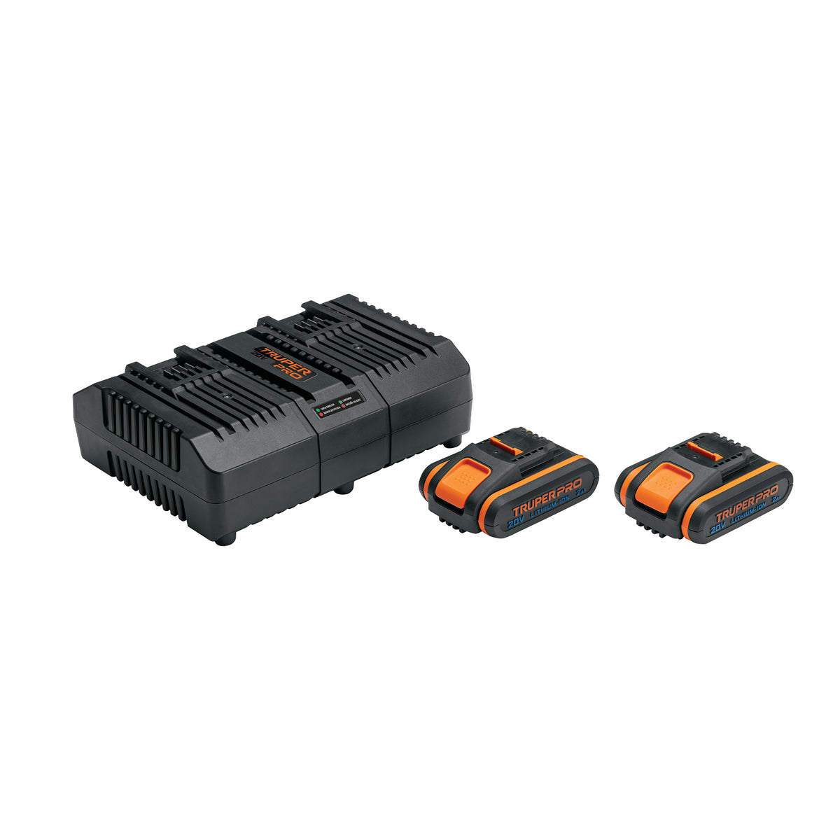 Combo cargador dual con 2 baterías de 2Ah, 20V, TRUPER PRO, Truper, SKU 103377