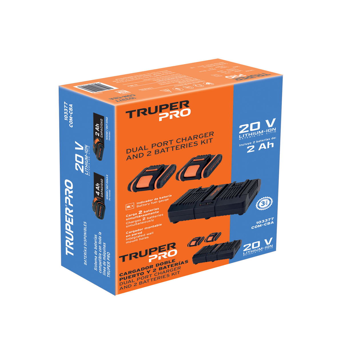 Combo cargador dual con 2 baterías de 2Ah, 20V, TRUPER PRO, Truper, SKU 103377 — vista 2