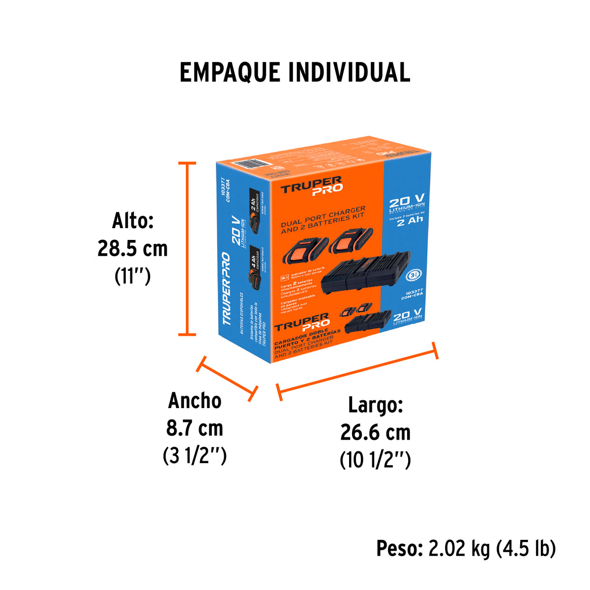 Combo cargador dual con 2 baterías de 2Ah, 20V, TRUPER PRO, Truper, SKU 103377 — vista 5