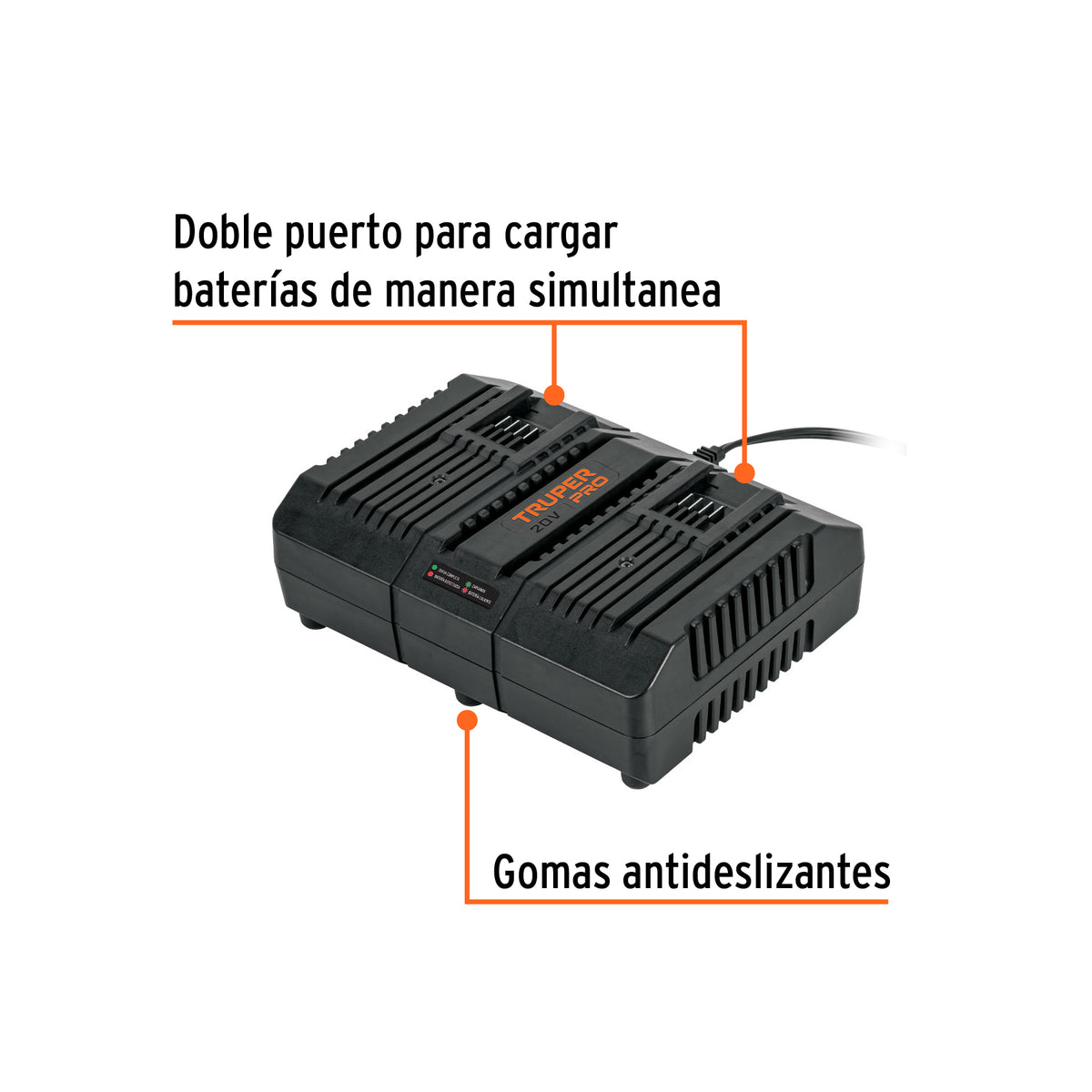 Combo cargador dual con 2 baterías de 2Ah, 20V, TRUPER PRO, Truper, SKU 103377 — vista 3