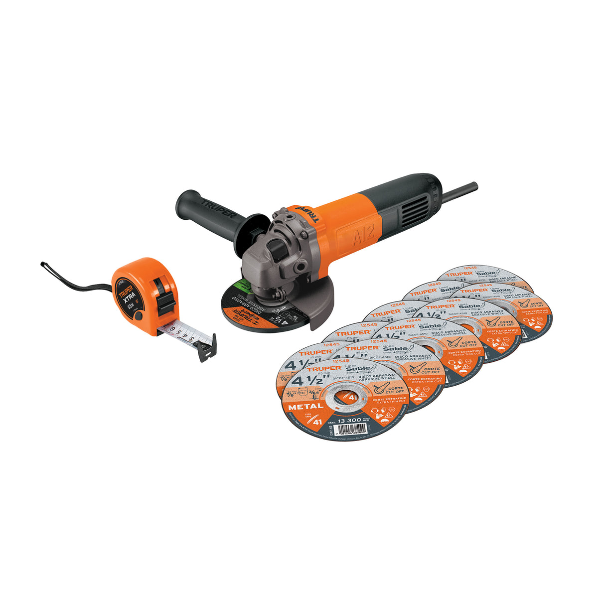 Combo esmeriladora 4-1/2', 700W, discos y flexómetro, PRO — foto oficial 1