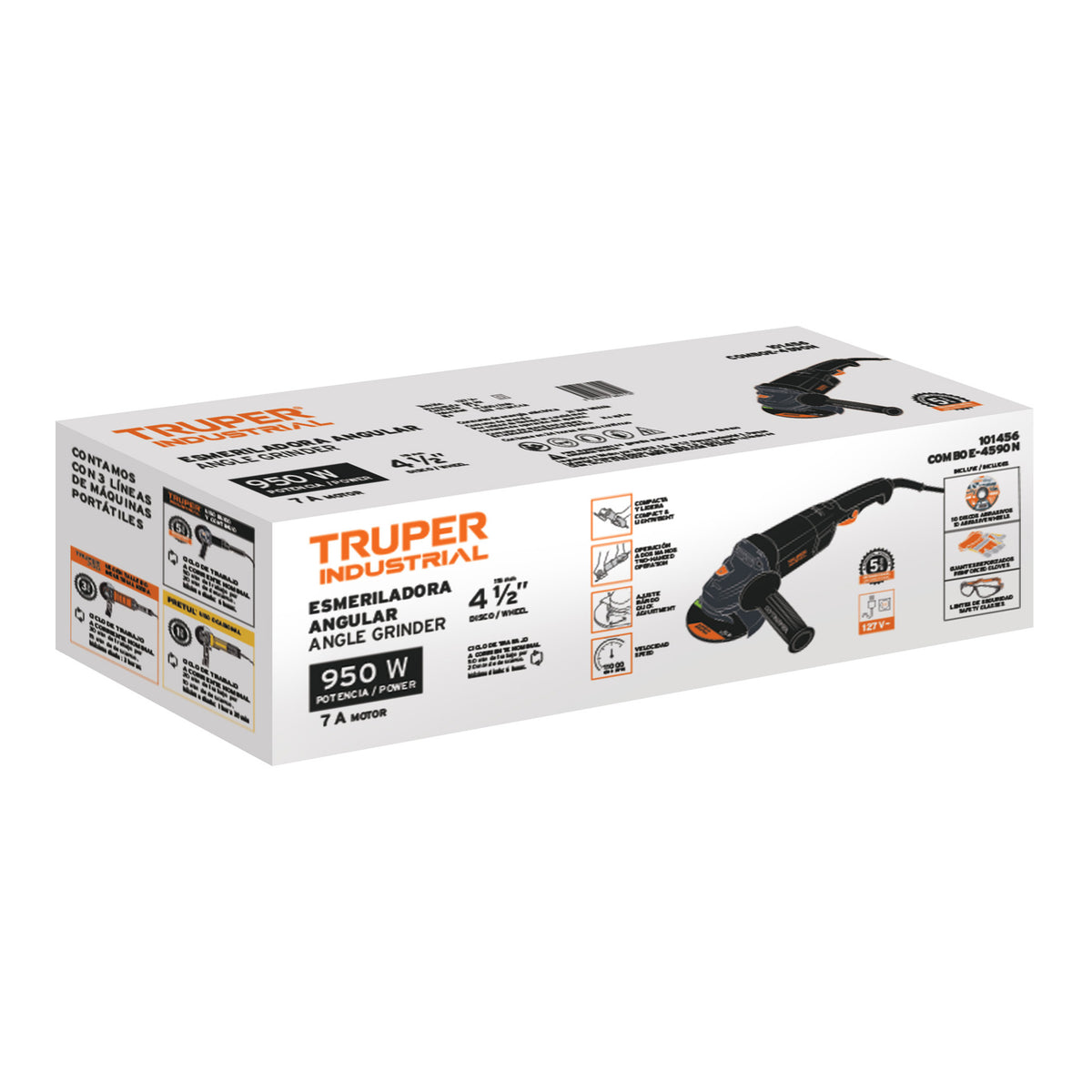 Combo esmeriladora 4-1/2',950W, discos, lentes y guantes,IND, Truper, SKU 101456 — vista 2