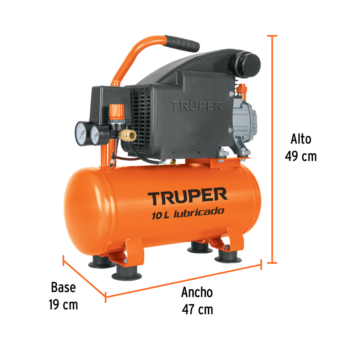 Compresor lubricado, 10L, 2 HP, horizontal, 127V, TRUPER, Truper, SKU 103030 — vista 4