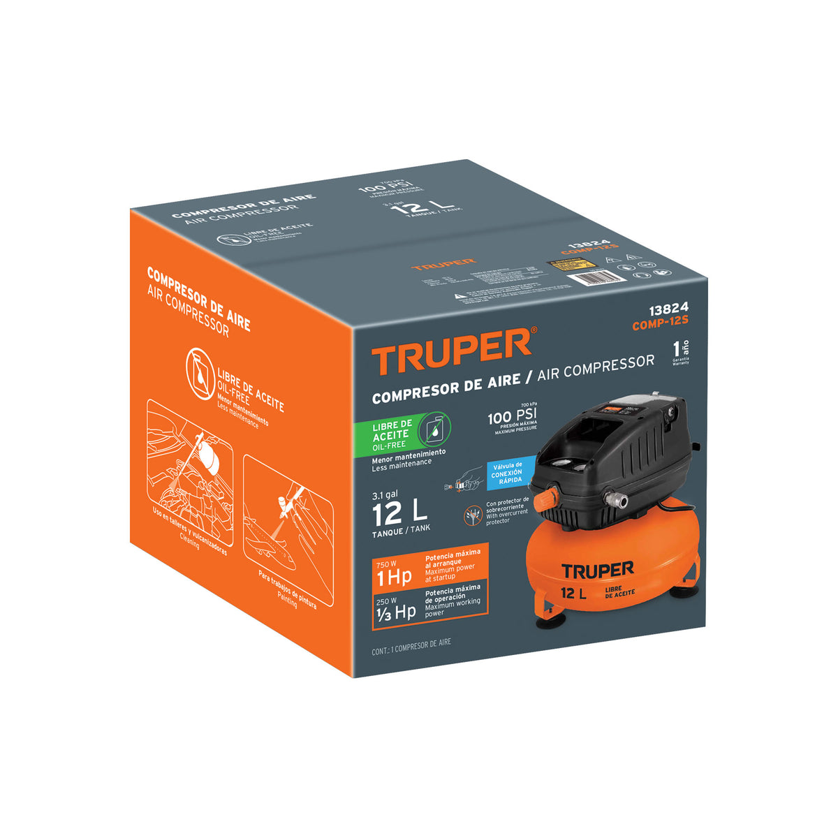 Compresor libre de aceite 12L 1HP 127V TRUPER — foto oficial 2