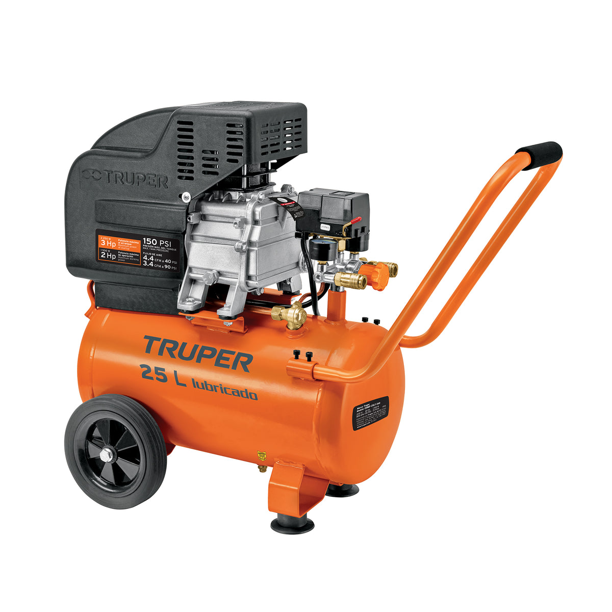 Compresor lubricado 25L 3HP horizontal 127V TRUPER — foto oficial 1