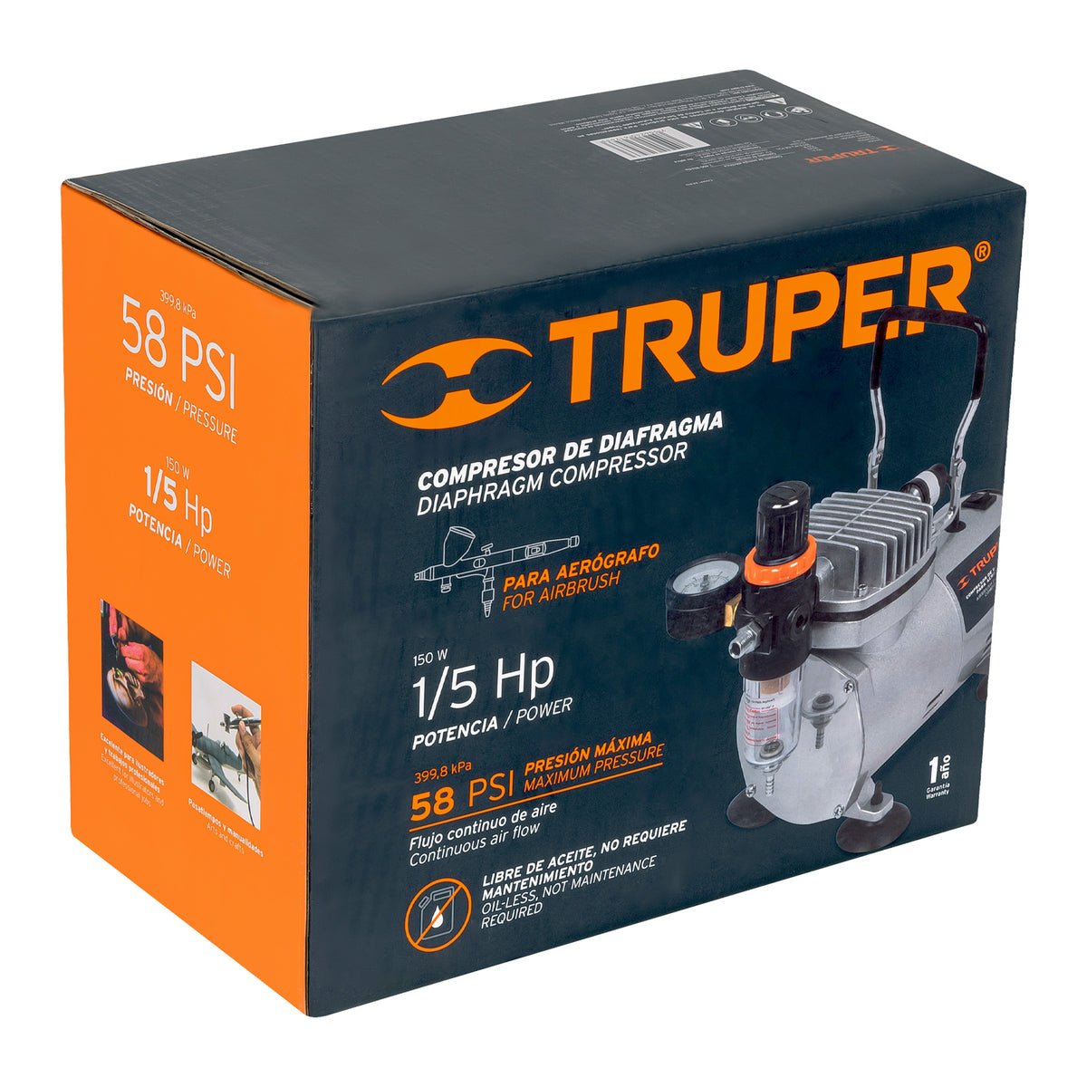 Compresor libre de aceite para aerografo1/5HP127V TRUPER — foto oficial 2