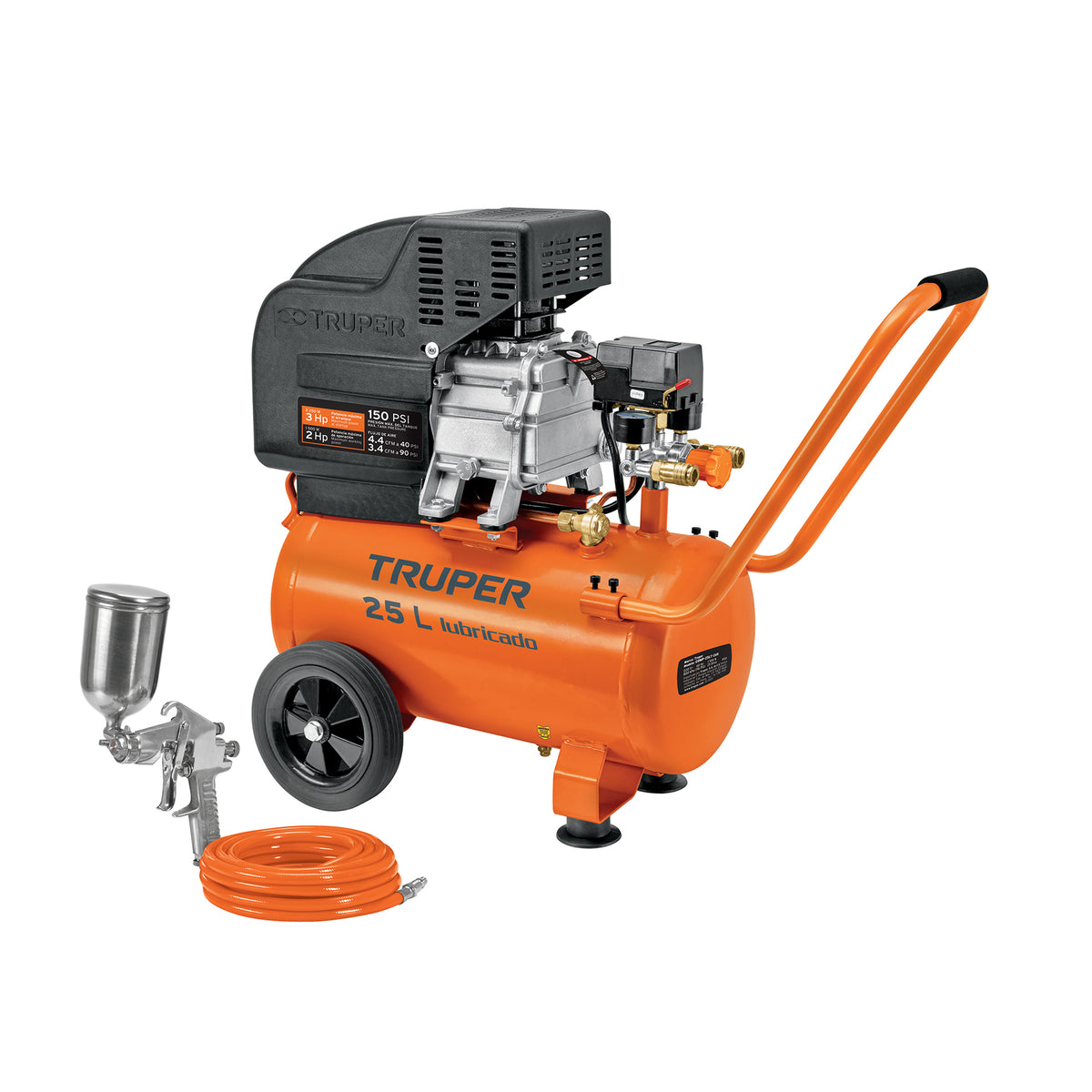 Kit Compresor lub, 25L, manguera y pistola grav,127V, TRUPER, Truper, SKU 100300