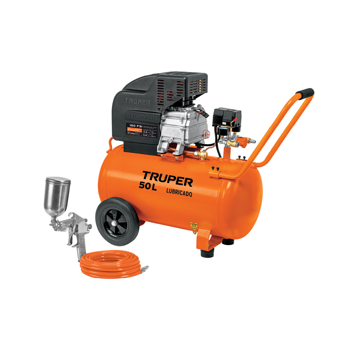 Kit Compresor lub 50L manguera y pistola grav127V TRUPER — foto oficial 1