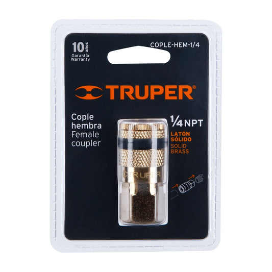 COPLE RÁPIDO LATÓN HEMBRA 1/4" NPT TRUPER 19084 COPLE-HEM-1/4