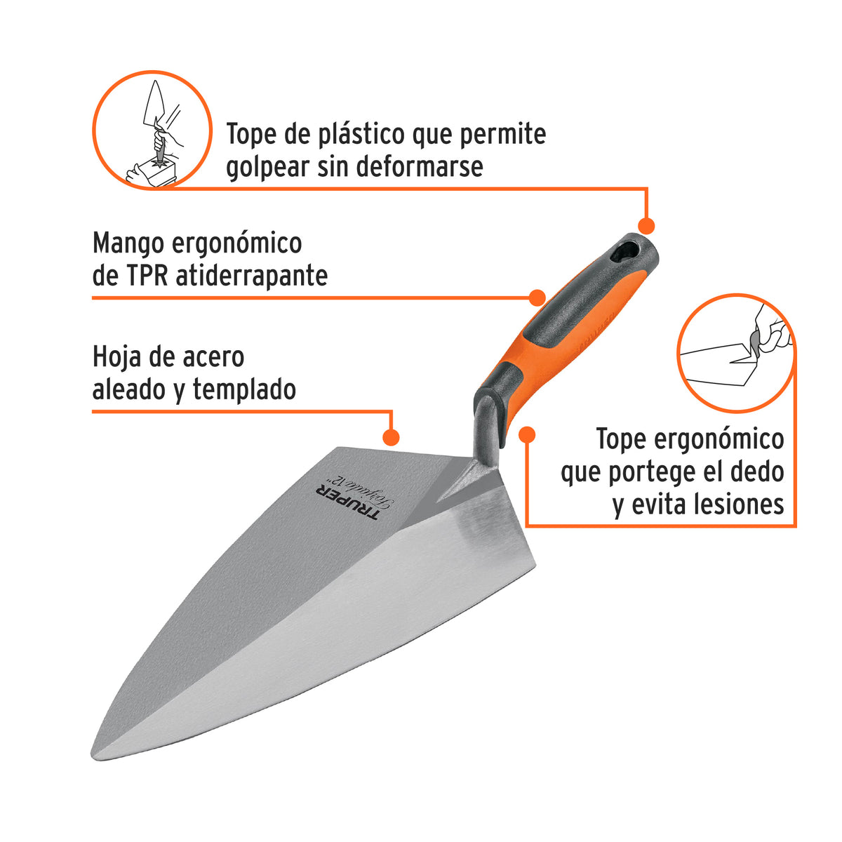 Cuchara para albañil 12' forjada tipo Filadelfia,mgo Comfort, Truper, SKU 102617 — vista 3