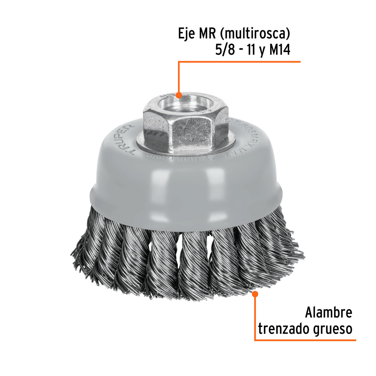 Carda copa 3' alambre trenzado grueso, Multi-rosca, TRUPER, Truper, SKU 100854 — vista 3