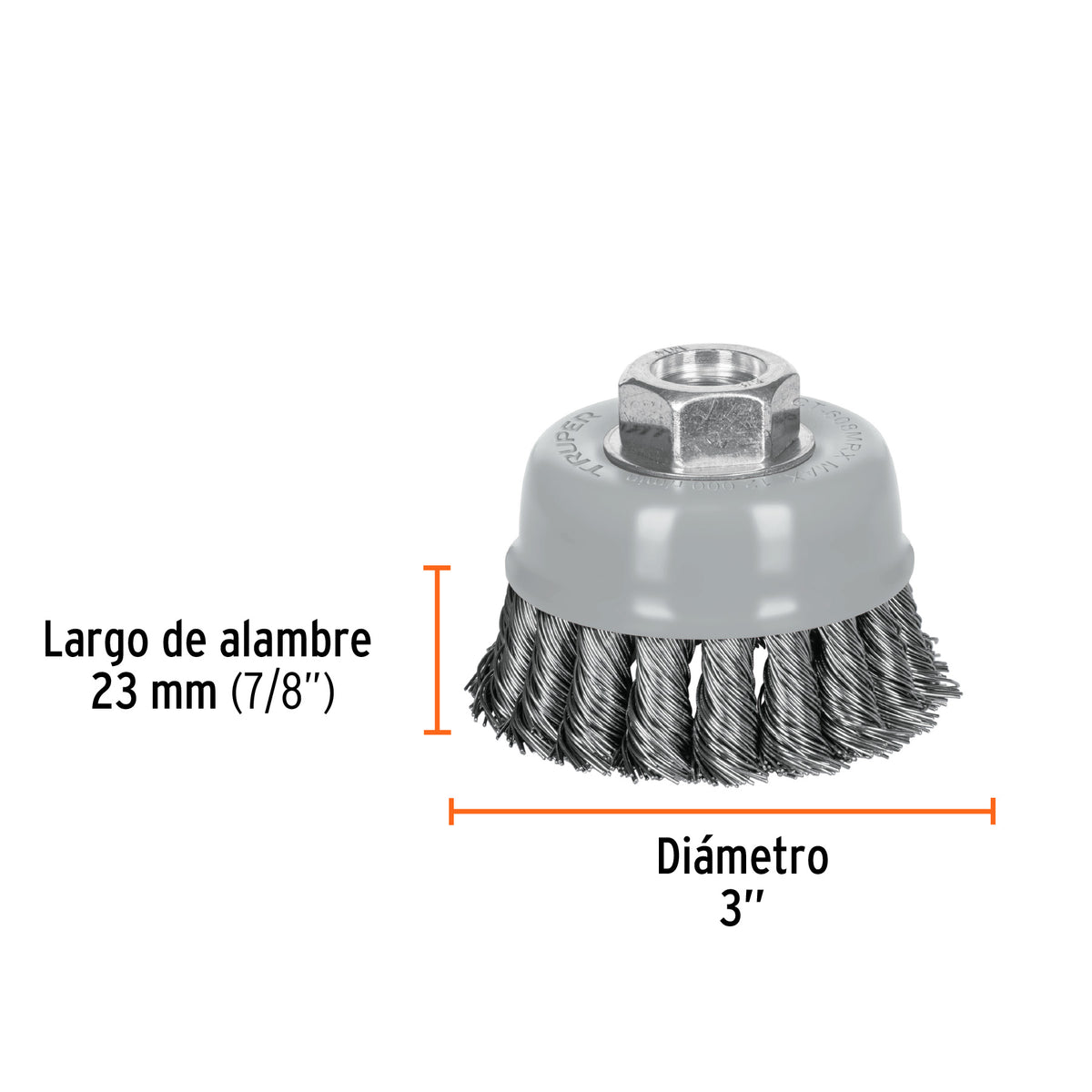 Carda copa 3' alambre trenzado grueso, Multi-rosca, TRUPER, Truper, SKU 100854 — vista 4