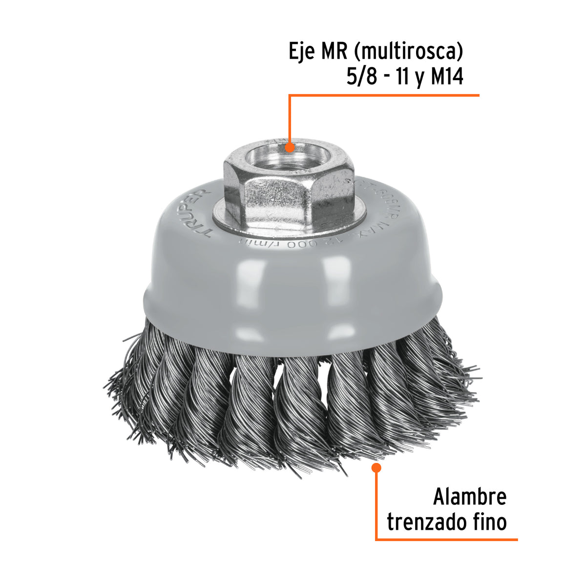 Carda copa 3' alambre trenzado fino, Multi-rosca, TRUPER, Truper, SKU 100851 — vista 3