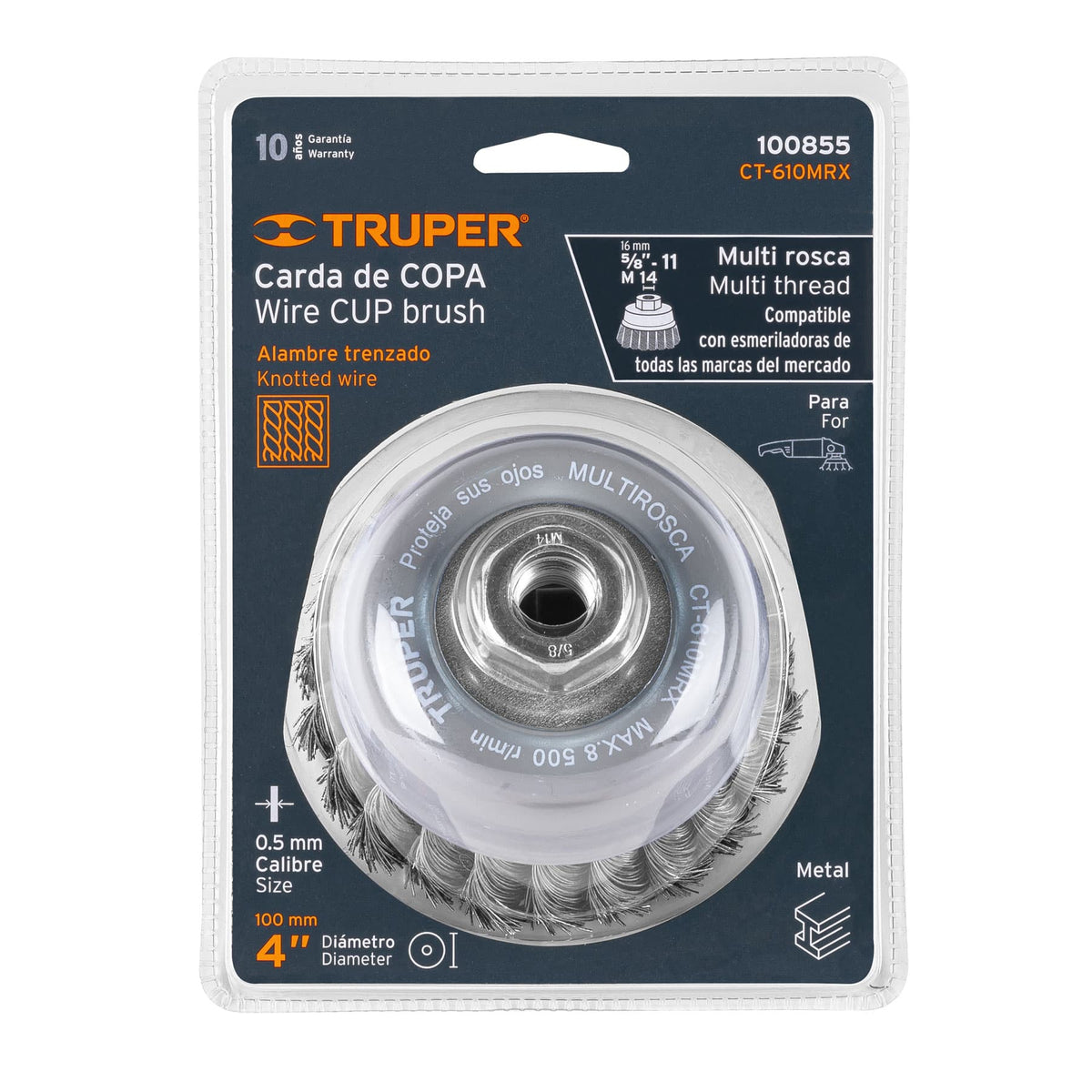 Carda copa 4' alambre trenzado grueso, Multi-rosca, TRUPER, Truper, SKU 100855 — vista 2