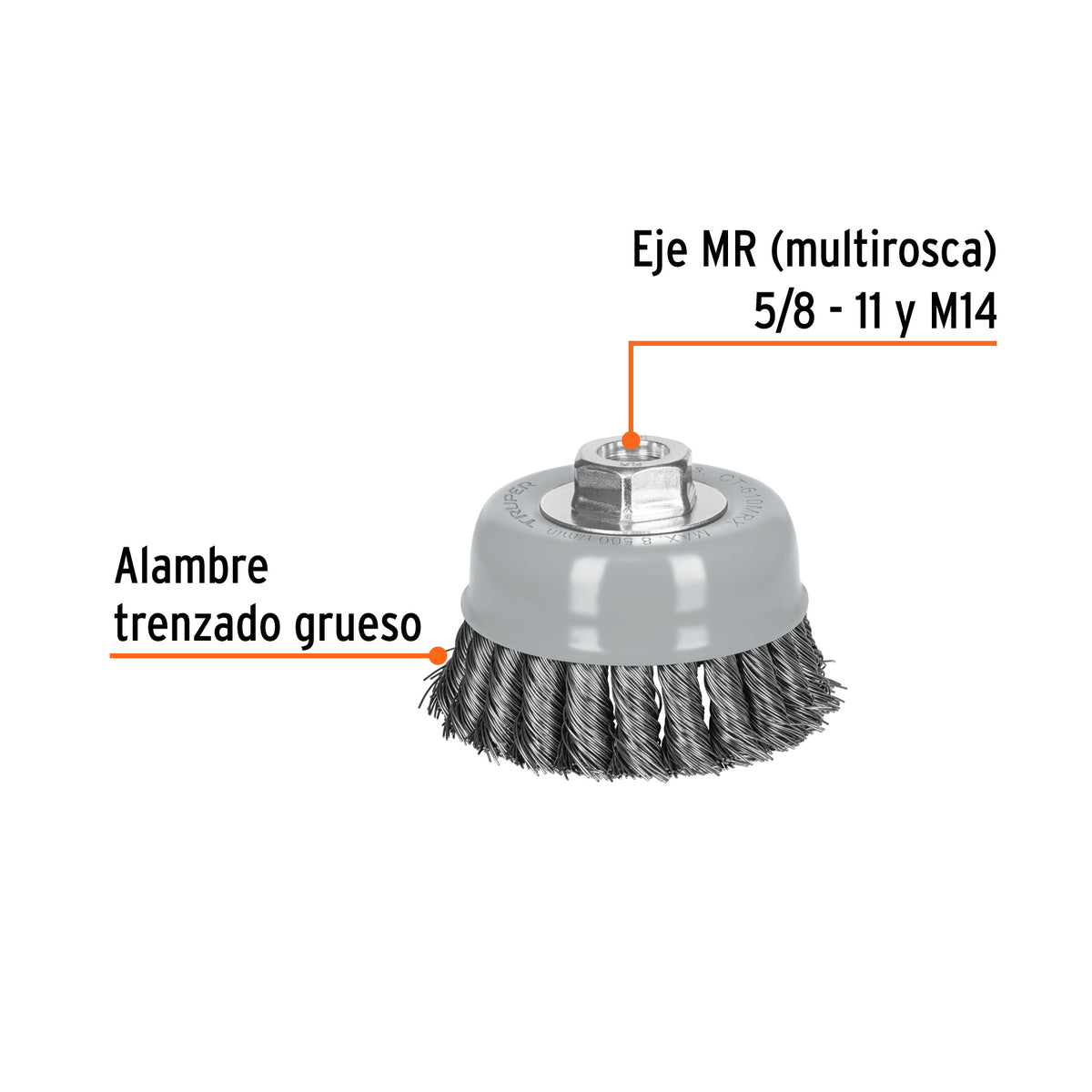 Carda copa 4' alambre trenzado grueso, Multi-rosca, TRUPER, Truper, SKU 100855 — vista 3