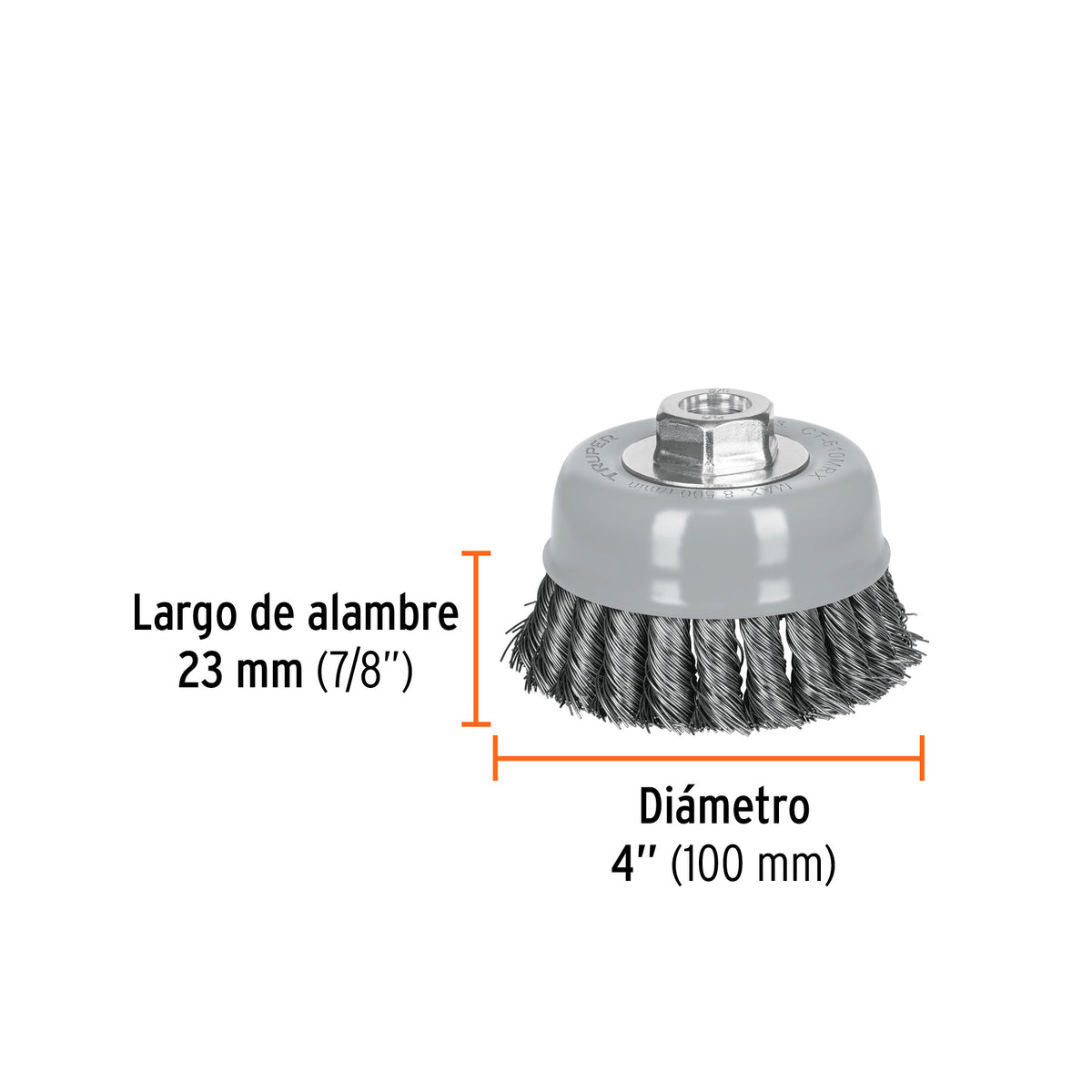 Carda copa 4' alambre trenzado grueso, Multi-rosca, TRUPER, Truper, SKU 100855 — vista 4