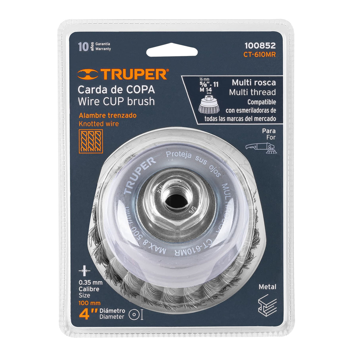 Carda copa 4' alambre trenzado fino, Multi-rosca, TRUPER, Truper, SKU 100852 — vista 2