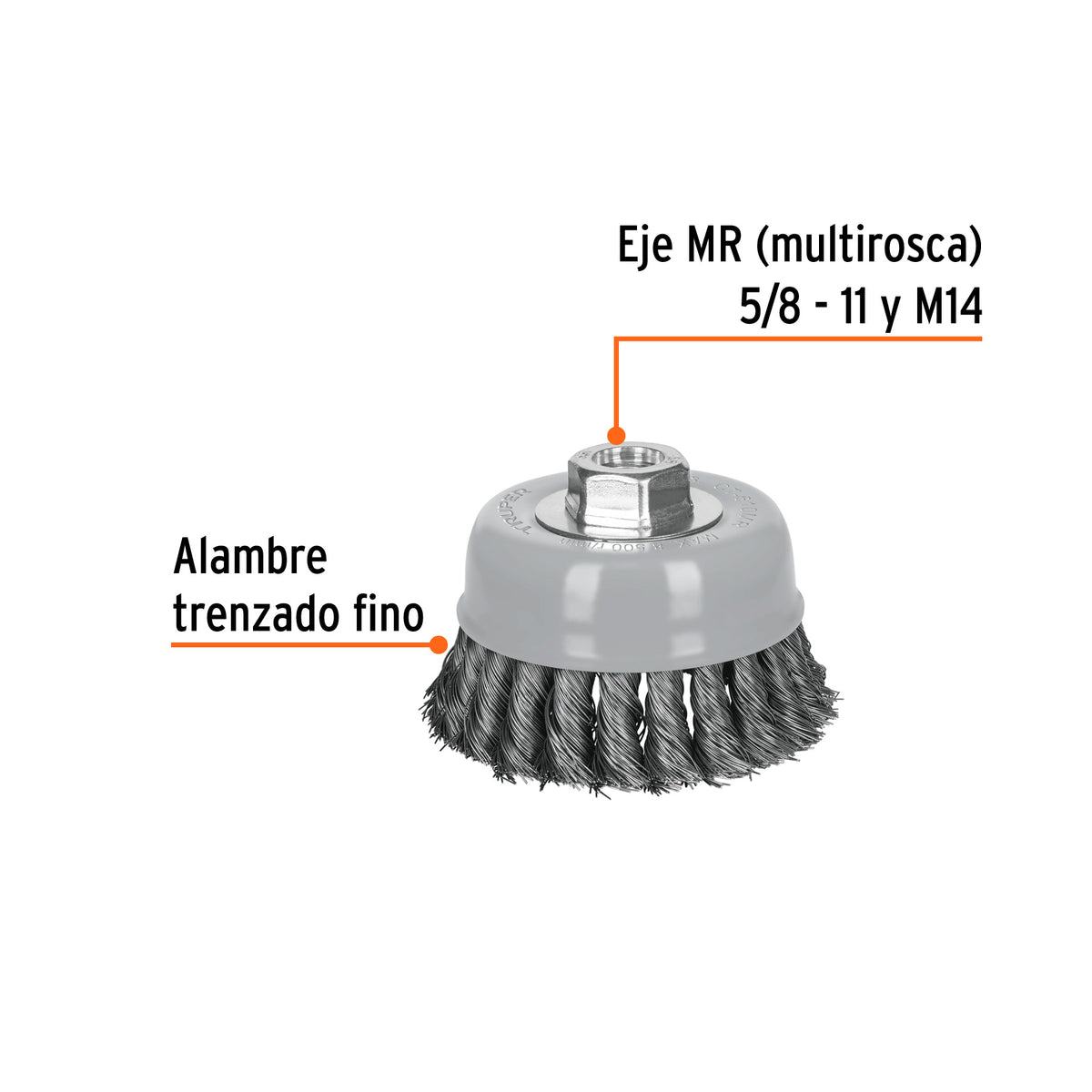 Carda copa 4' alambre trenzado fino, Multi-rosca, TRUPER, Truper, SKU 100852 — vista 3