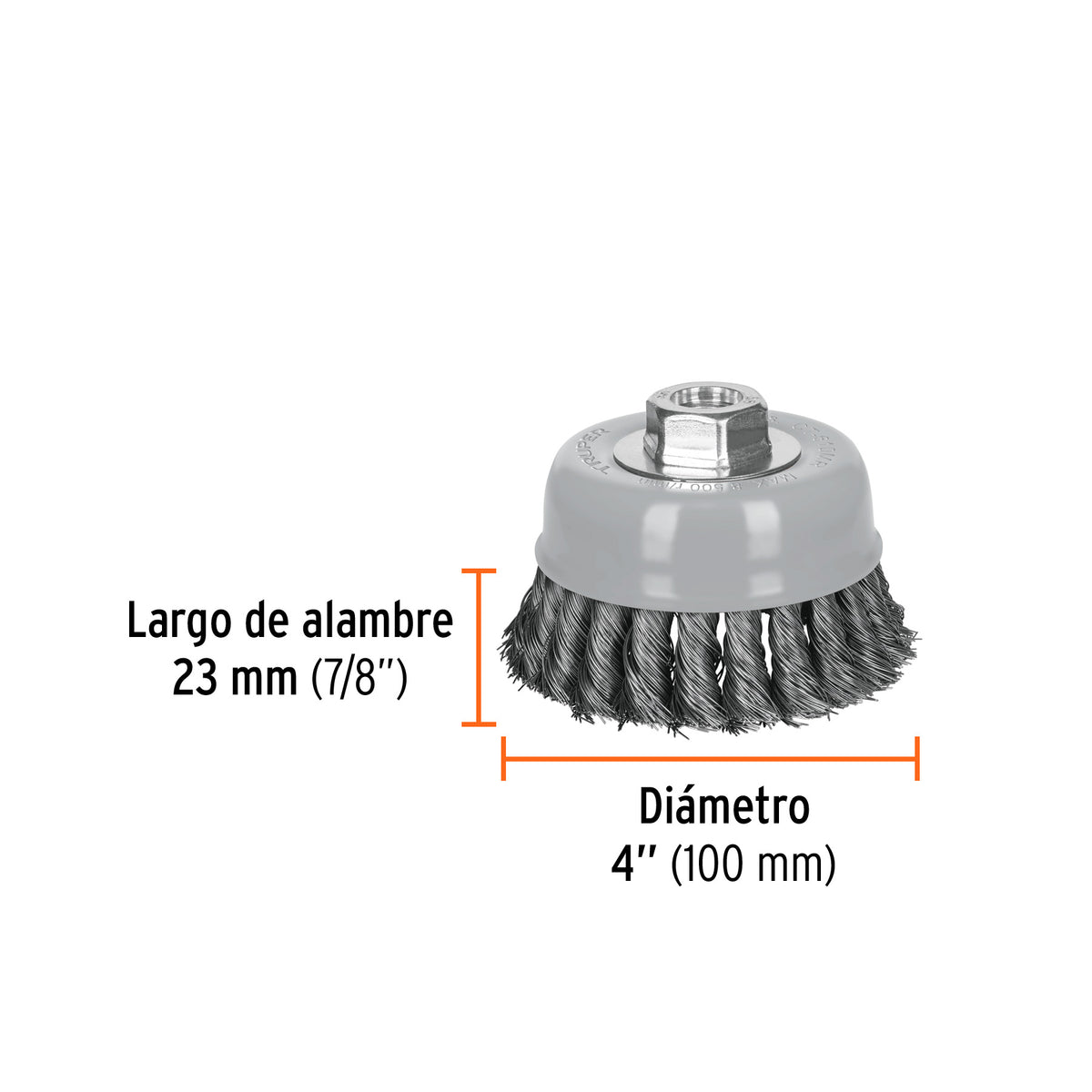 Carda copa 4' alambre trenzado fino, Multi-rosca, TRUPER, Truper, SKU 100852 — vista 4