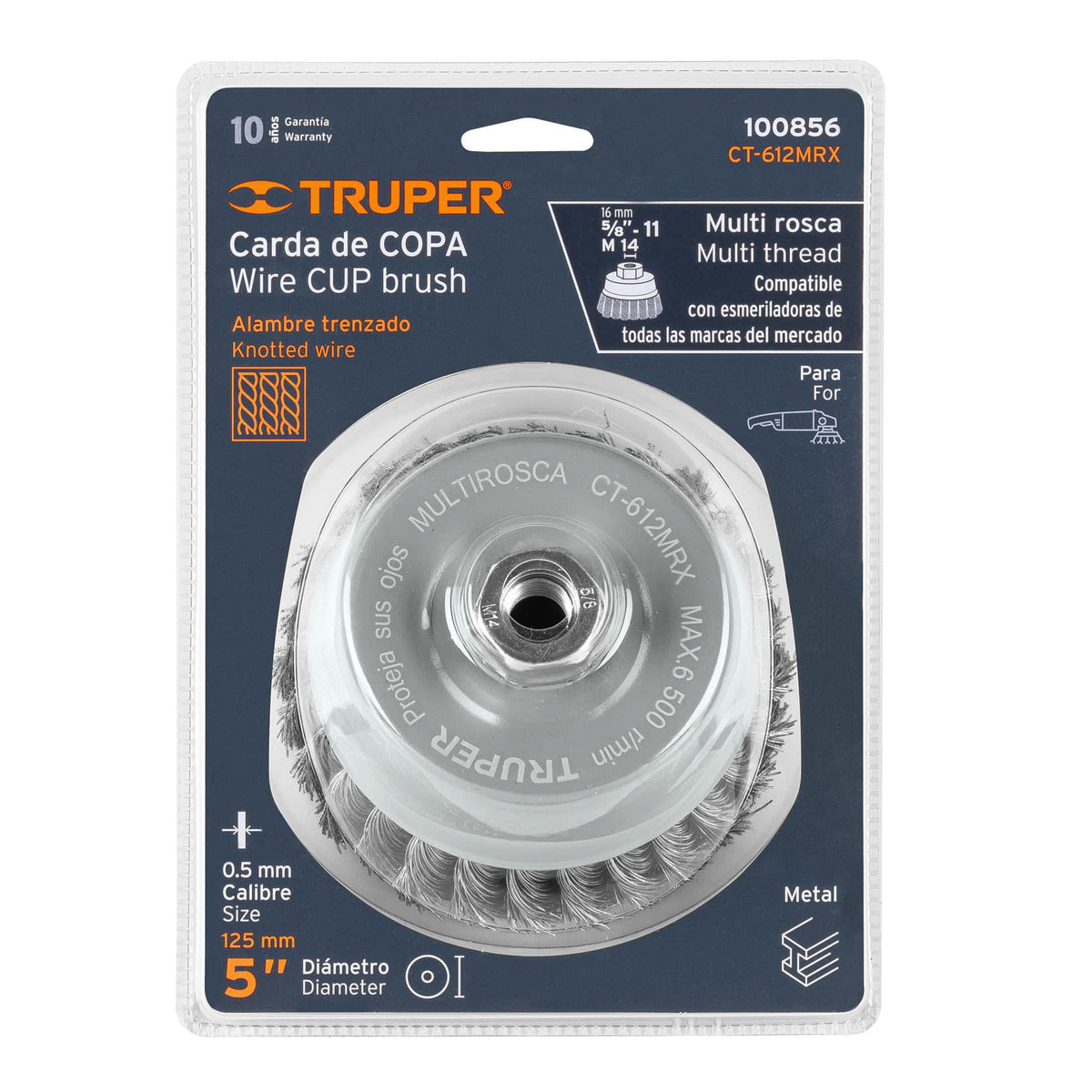 Carda copa 5' alambre trenzado grueso, Multi-rosca, TRUPER, Truper, SKU 100856 — vista 2