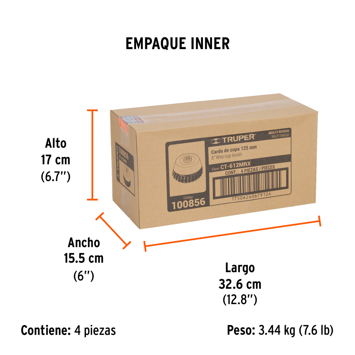 Carda copa 5' alambre trenzado grueso, Multi-rosca, TRUPER, Truper, SKU 100856 — vista 6
