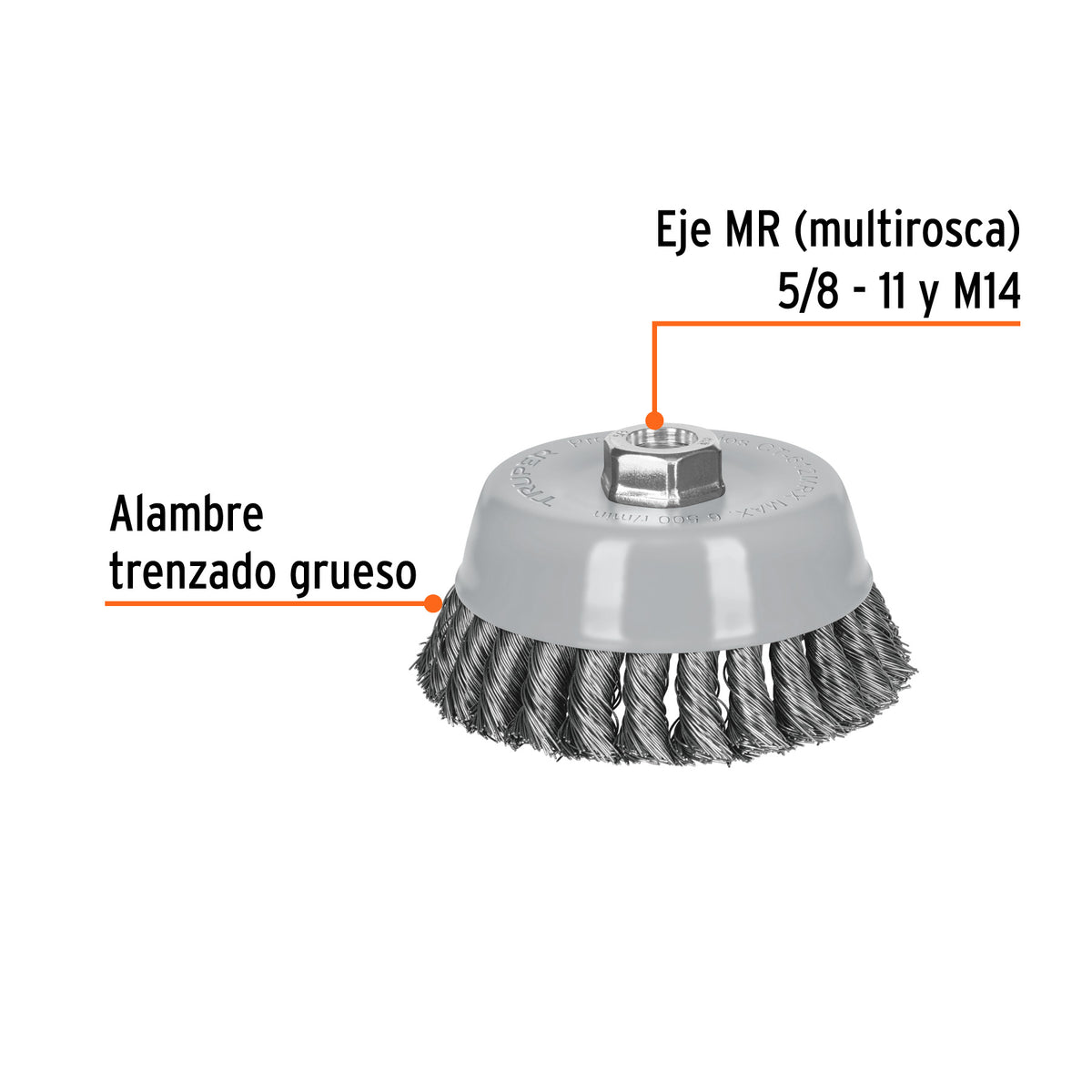 Carda copa 5' alambre trenzado grueso, Multi-rosca, TRUPER, Truper, SKU 100856 — vista 3