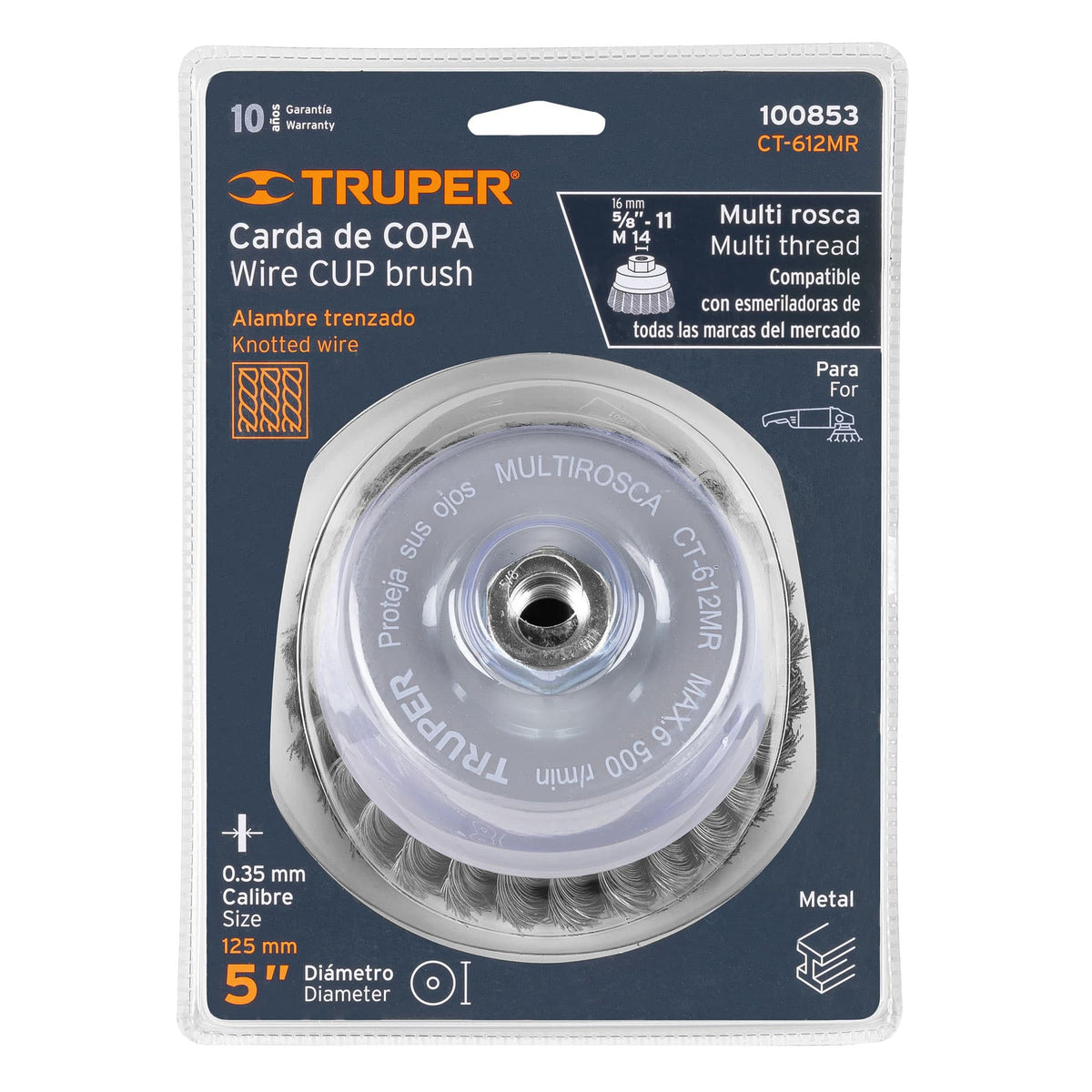 Carda copa 5' alambre trenzado fino, Multi-rosca, TRUPER, Truper, SKU 100853 — vista 2