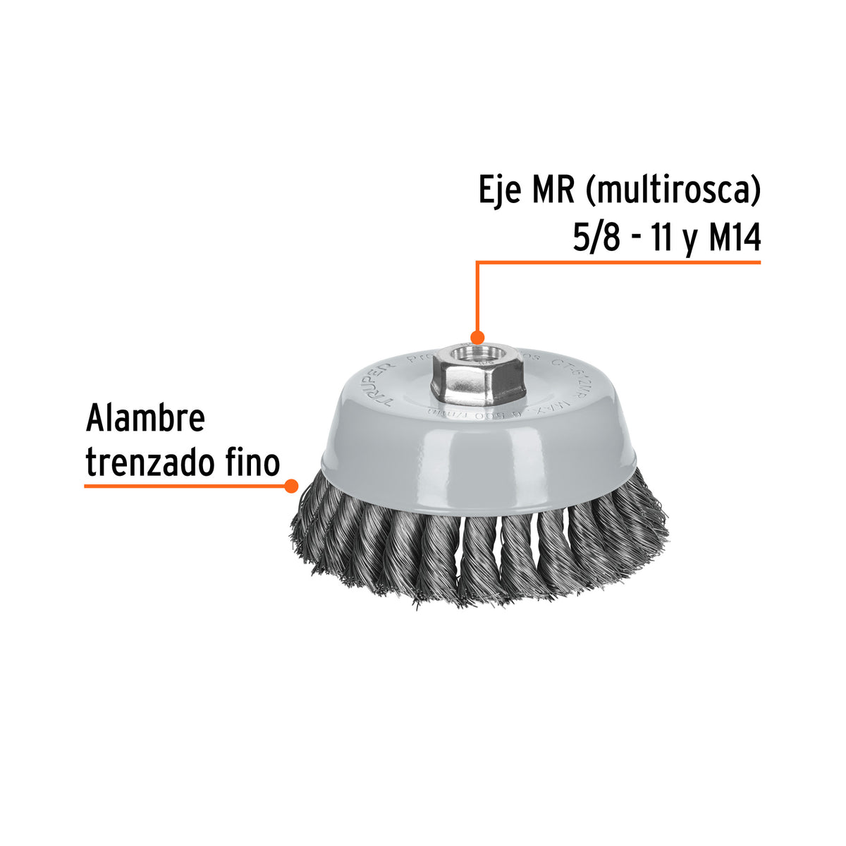 Carda copa 5' alambre trenzado fino, Multi-rosca, TRUPER, Truper, SKU 100853 — vista 3