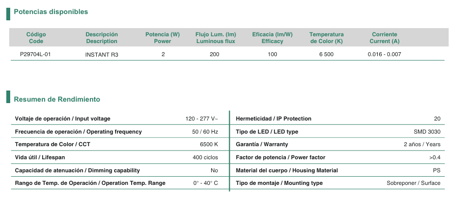 LAMPARA DE EMERGENCIA LUMIANCE INSTANT R3 RECARGABLE P29704L-01 USO INTERIOR