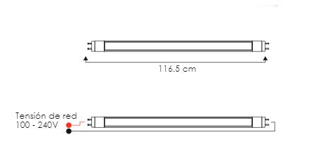 TUBO T5 LED 18W OPALINO 1.20 MTS. ACRILICO 100-240V 1800LM