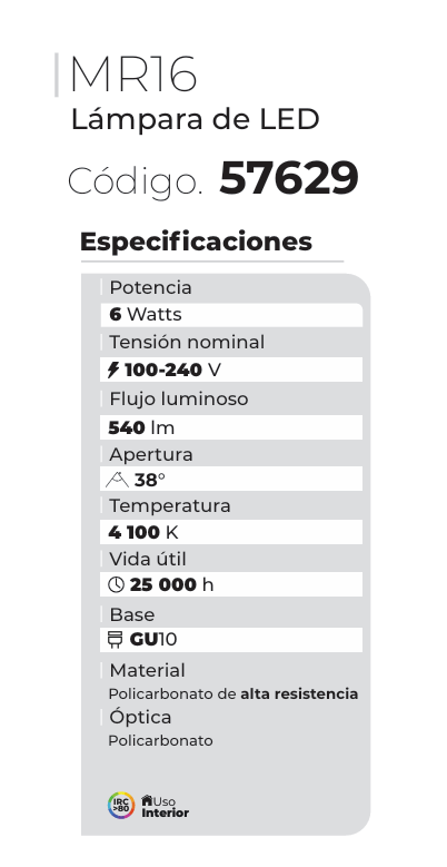 FOCO LED GU10 6W 41K LUZ NEUTRA PHILCO 57629 BLANCO NEUTRO 4000k